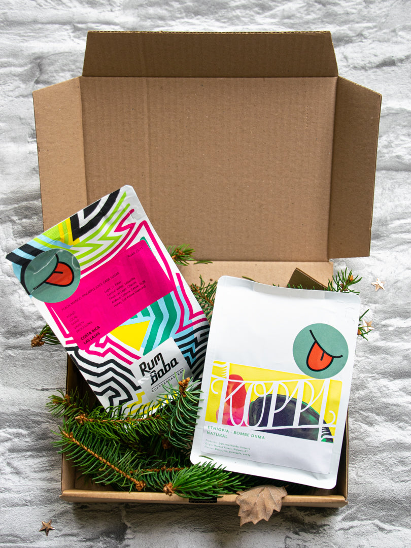 Curious Buds Specialty Coffee December Subscription Box - Koppi Coffee Roasters and Rum Baba Coffee Roasters